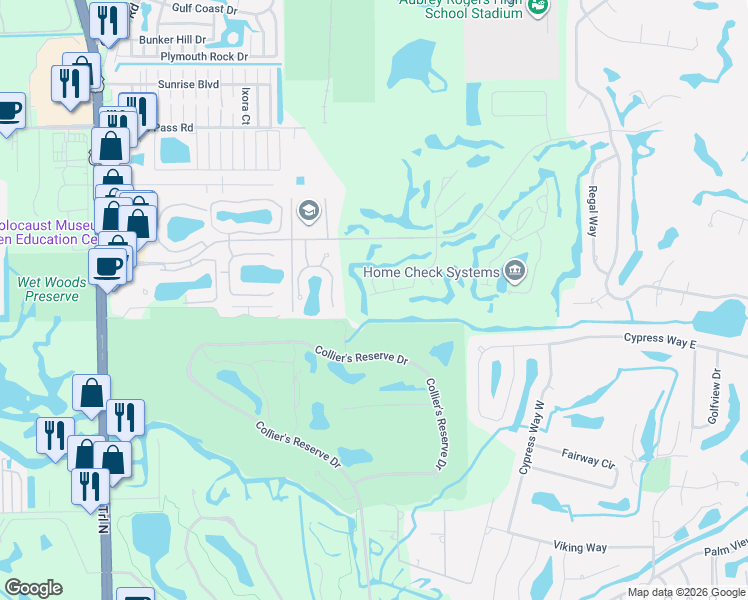 map of restaurants, bars, coffee shops, grocery stores, and more near 1564 Weybridge Cir in Naples