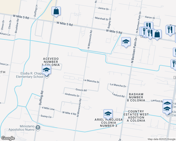 map of restaurants, bars, coffee shops, grocery stores, and more near 5800 North Minnesota Road in Mission