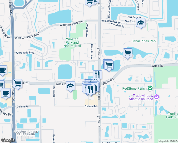 map of restaurants, bars, coffee shops, grocery stores, and more near 903 Mimosa Place in Coconut Creek
