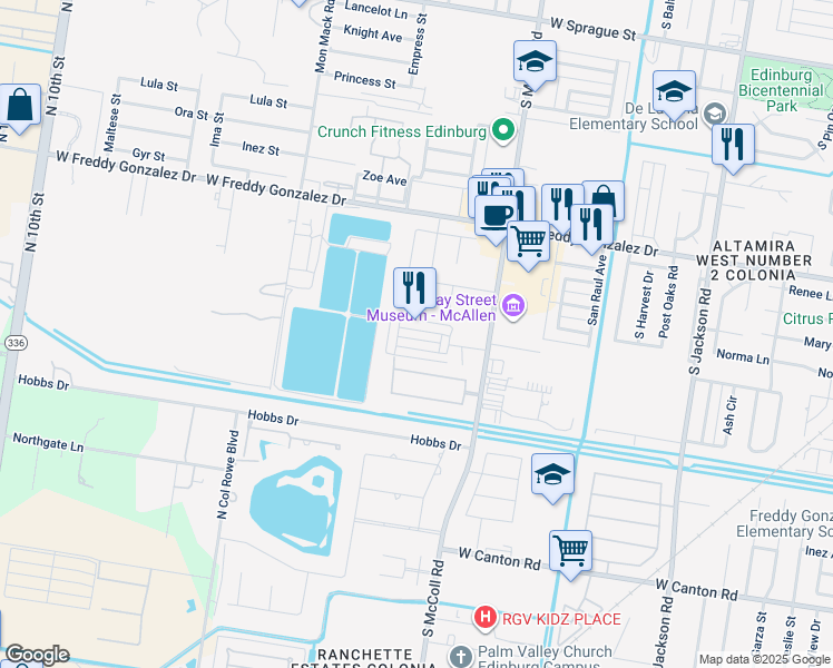 map of restaurants, bars, coffee shops, grocery stores, and more near 3135 Scottland Drive in Edinburg