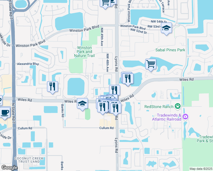 map of restaurants, bars, coffee shops, grocery stores, and more near 903 Mimosa Place in Coconut Creek