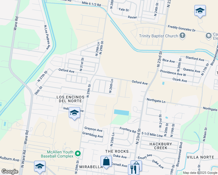 map of restaurants, bars, coffee shops, grocery stores, and more near 9205 North 26th Lane in McAllen
