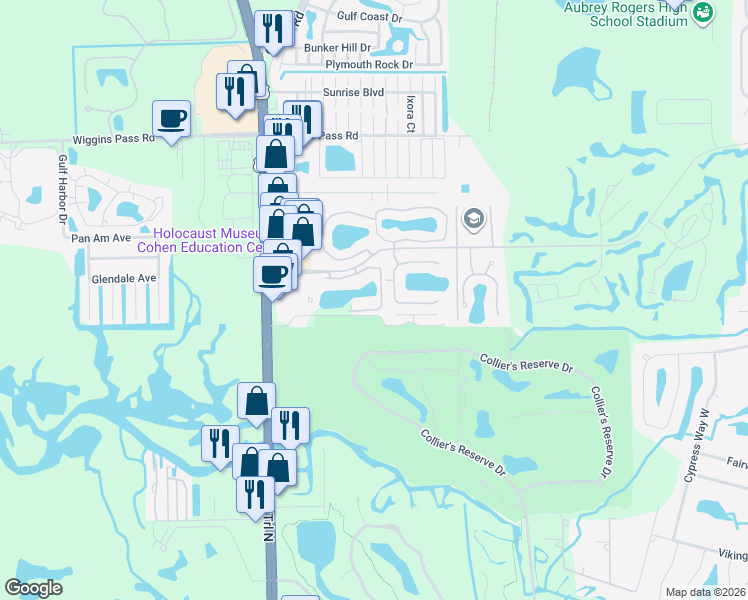map of restaurants, bars, coffee shops, grocery stores, and more near 1112 Manor Lake Drive in Naples