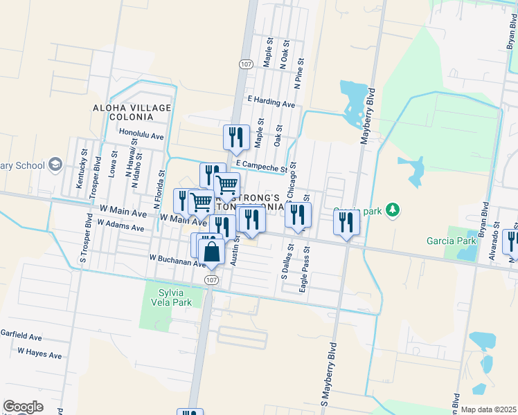 map of restaurants, bars, coffee shops, grocery stores, and more near 202 Alamo Street in Alton