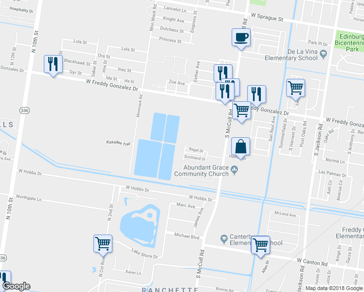 map of restaurants, bars, coffee shops, grocery stores, and more near 2011 Chance Drive in Edinburg