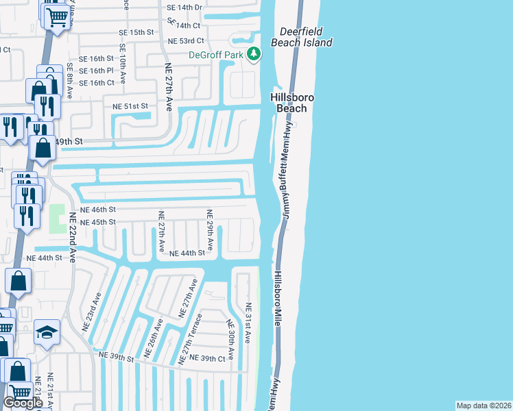 map of restaurants, bars, coffee shops, grocery stores, and more near 3100 Northeast 46th Street in Lighthouse Point
