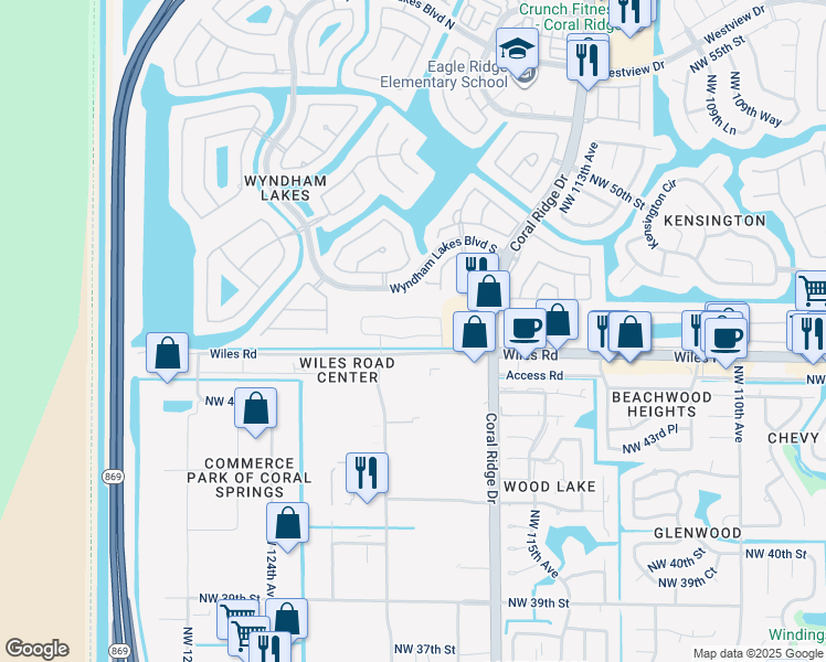 map of restaurants, bars, coffee shops, grocery stores, and more near 11866 Wiles Road in Tamarac