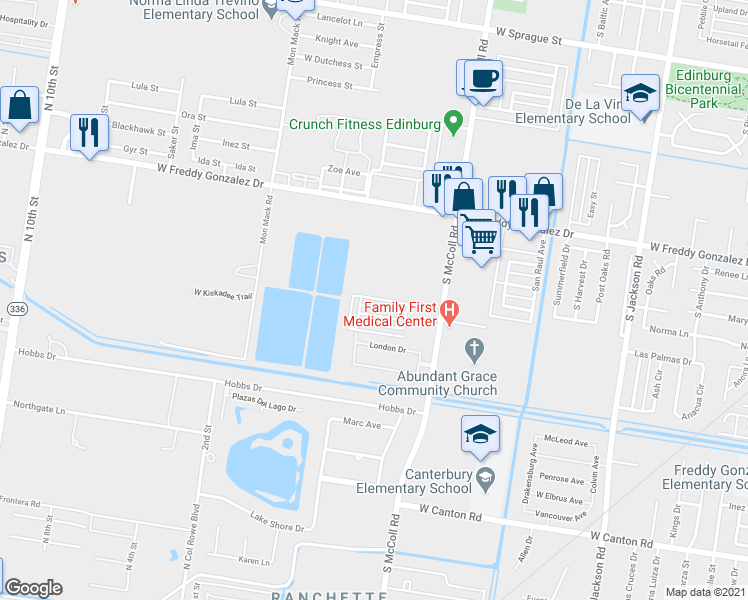 map of restaurants, bars, coffee shops, grocery stores, and more near 3135 Scottland Drive in Edinburg