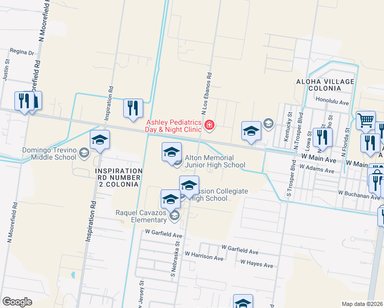 map of restaurants, bars, coffee shops, grocery stores, and more near 521 North Los Ebanos Road in Mission