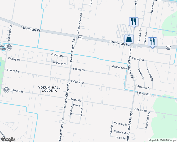 map of restaurants, bars, coffee shops, grocery stores, and more near 4520 East Curry Road in Edinburg