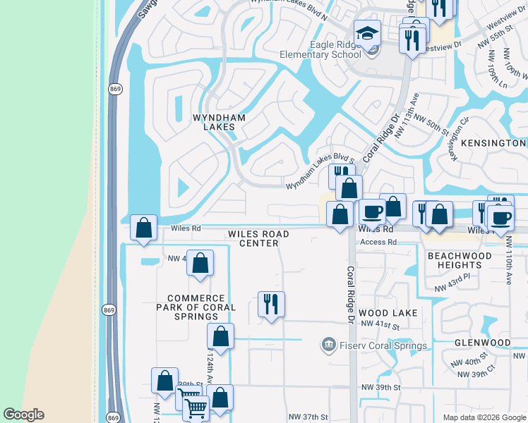 map of restaurants, bars, coffee shops, grocery stores, and more near 12016 Northwest 47th Street in Tamarac