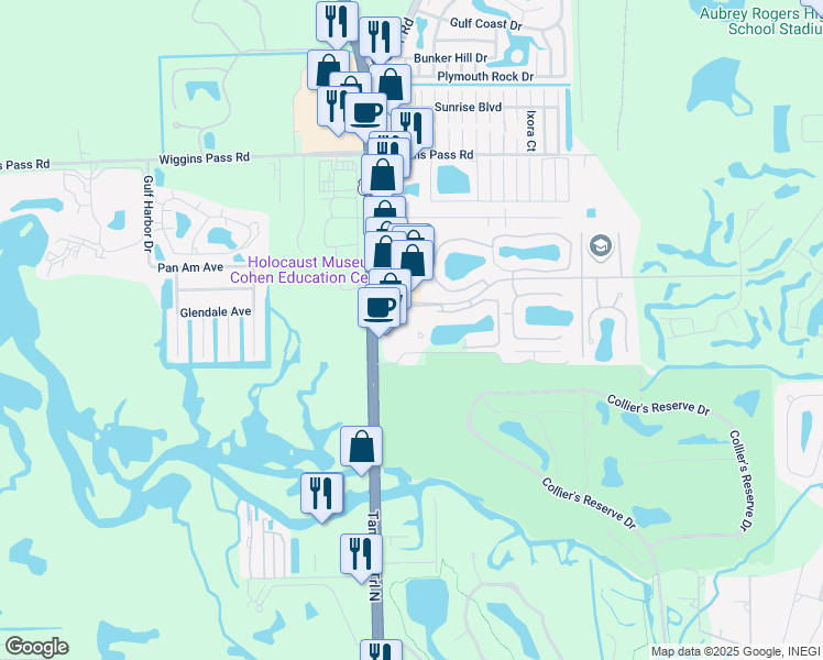 map of restaurants, bars, coffee shops, grocery stores, and more near 12840 Tamiami Trail North in Naples
