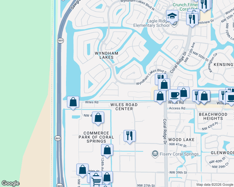 map of restaurants, bars, coffee shops, grocery stores, and more near 4703 Northwest 121st Avenue in Tamarac
