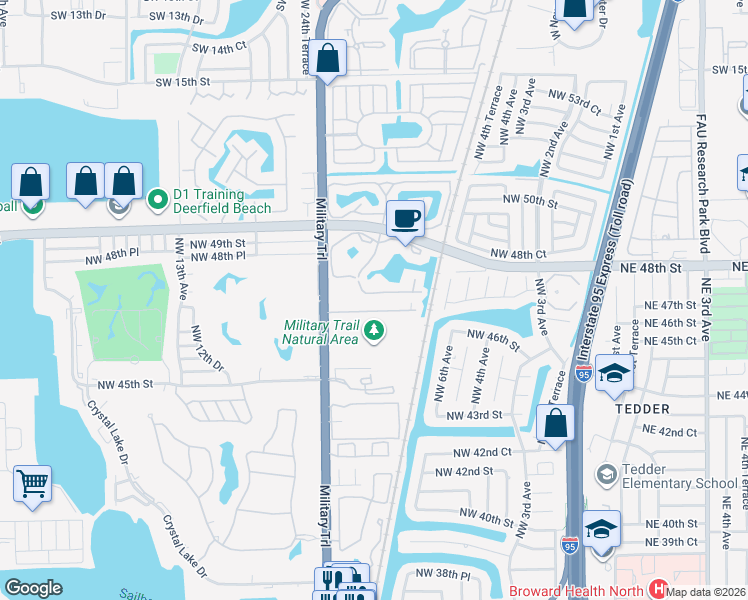 map of restaurants, bars, coffee shops, grocery stores, and more near 733 Northwest 47th Street in Pompano Beach