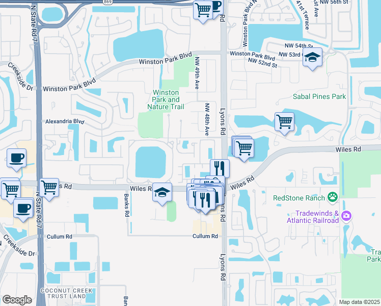 map of restaurants, bars, coffee shops, grocery stores, and more near 4704 Lago Vista Drive in Coconut Creek