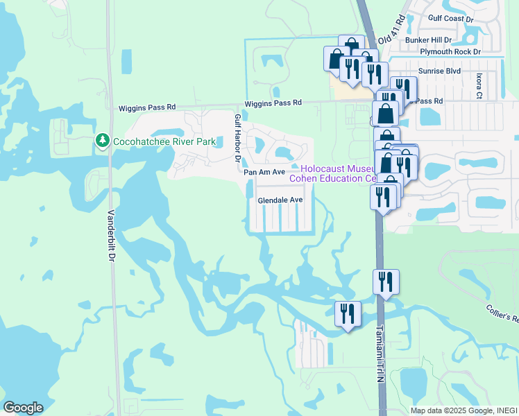 map of restaurants, bars, coffee shops, grocery stores, and more near 1297 Venetian Way in Naples