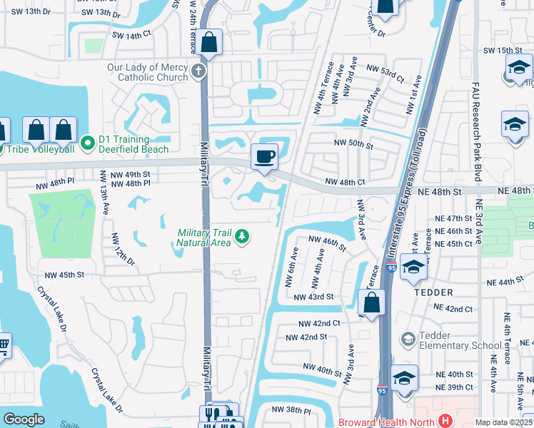 map of restaurants, bars, coffee shops, grocery stores, and more near 733 Northwest 47th Street in Pompano Beach