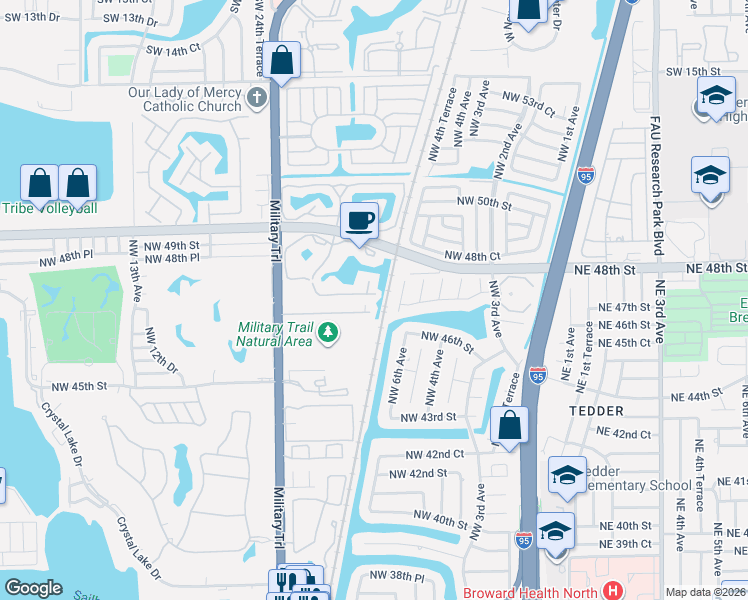 map of restaurants, bars, coffee shops, grocery stores, and more near 613 Northwest 47th Street in Pompano Beach