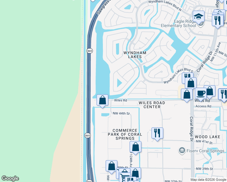 map of restaurants, bars, coffee shops, grocery stores, and more near 4823 Northwest 124th Way in Tamarac