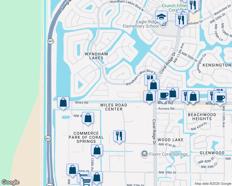 map of restaurants, bars, coffee shops, grocery stores, and more near 4668 Northwest 120th Way in Coral Springs