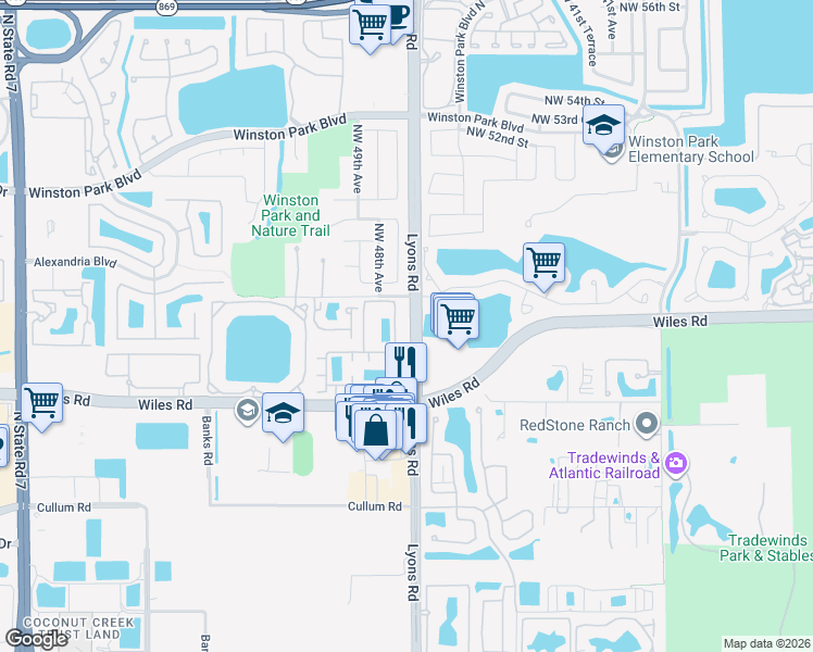 map of restaurants, bars, coffee shops, grocery stores, and more near 4758 Monarch Way in Coconut Creek
