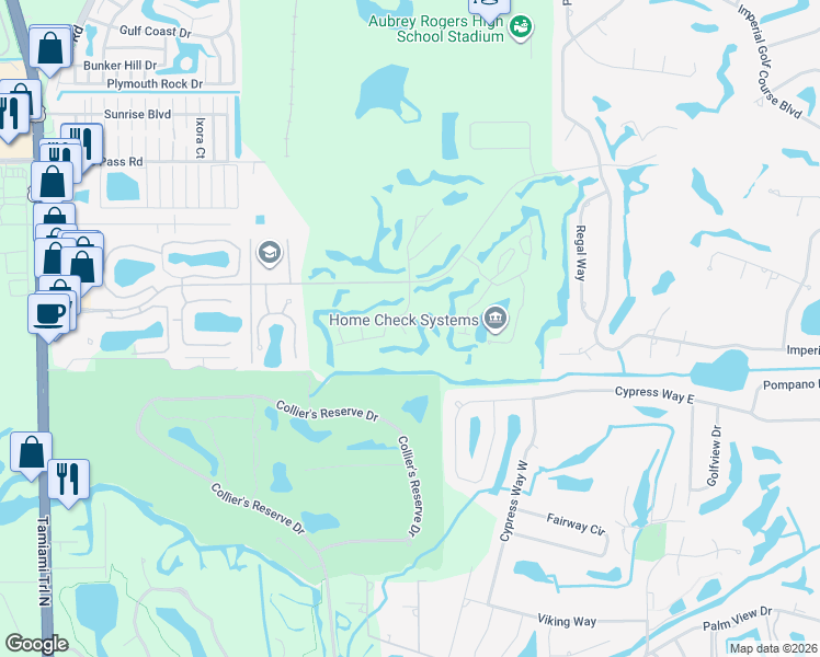map of restaurants, bars, coffee shops, grocery stores, and more near 1584 Imperial Golf Course Boulevard in Naples
