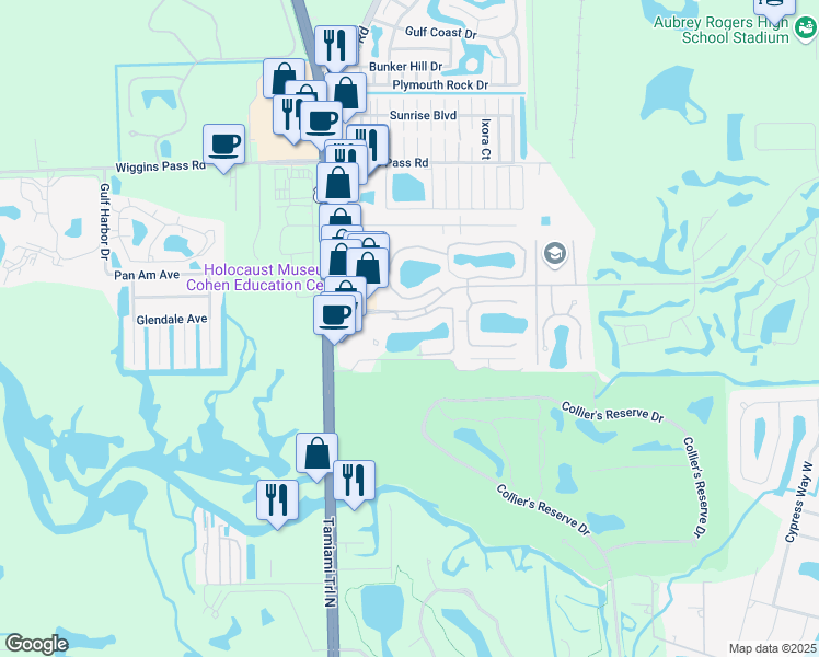map of restaurants, bars, coffee shops, grocery stores, and more near 1016 Manor Lake Drive in Naples