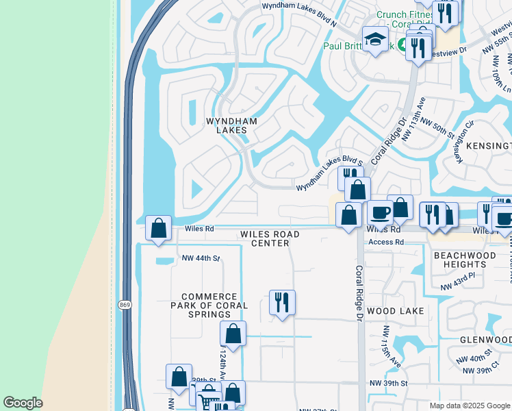 map of restaurants, bars, coffee shops, grocery stores, and more near 4703 Northwest 121st Avenue in Tamarac