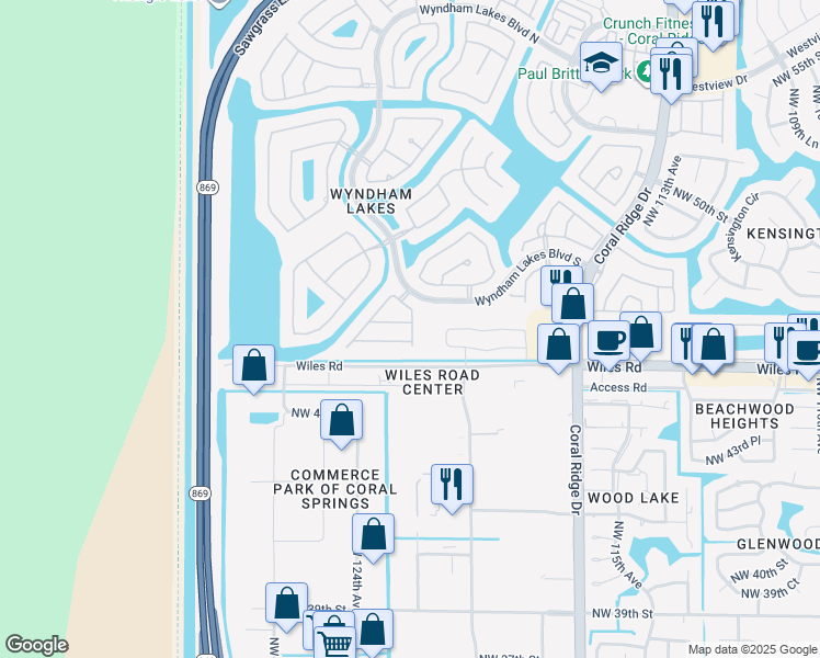 map of restaurants, bars, coffee shops, grocery stores, and more near 4703 Northwest 121st Avenue in Tamarac
