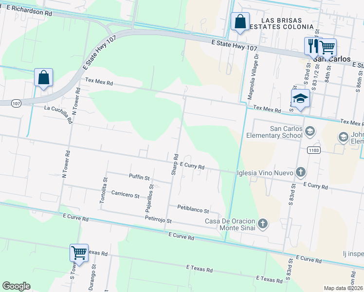map of restaurants, bars, coffee shops, grocery stores, and more near 524 Sharp Road in Edinburg