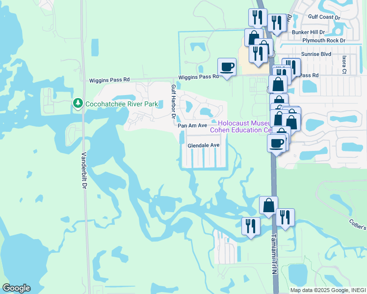 map of restaurants, bars, coffee shops, grocery stores, and more near 1297 Venetian Way in Naples