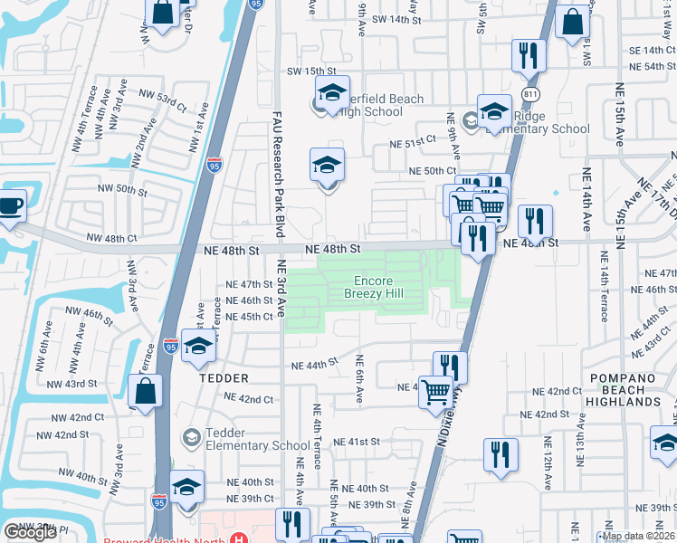 map of restaurants, bars, coffee shops, grocery stores, and more near 600 Northeast 47th Drive in Pompano Beach