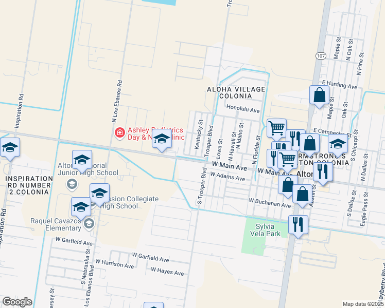 map of restaurants, bars, coffee shops, grocery stores, and more near 120 Louisiana Street in Mission