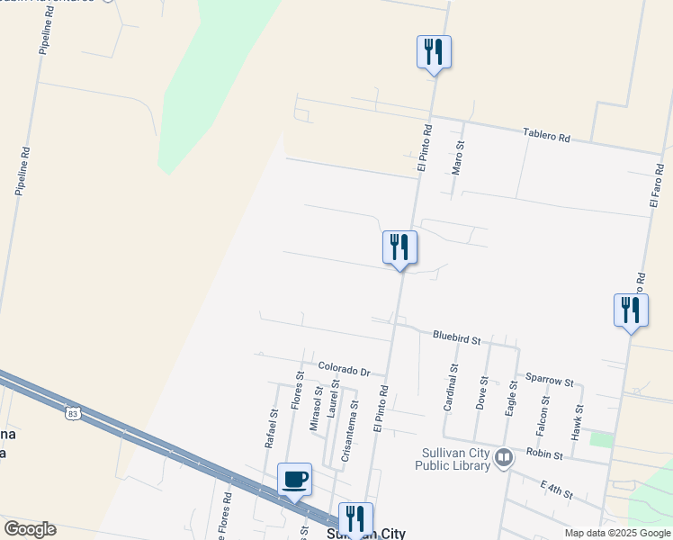 map of restaurants, bars, coffee shops, grocery stores, and more near 317 Sullivan City Drive in Sullivan City