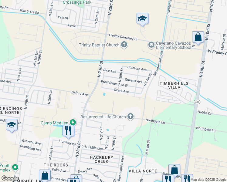 map of restaurants, bars, coffee shops, grocery stores, and more near 2009 Ozark Avenue in McAllen