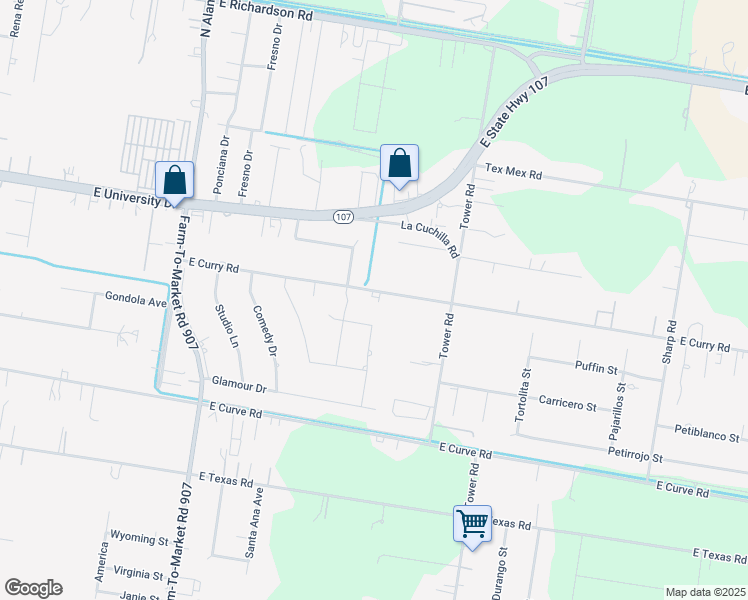 map of restaurants, bars, coffee shops, grocery stores, and more near 6406 East Curry Road in Edinburg
