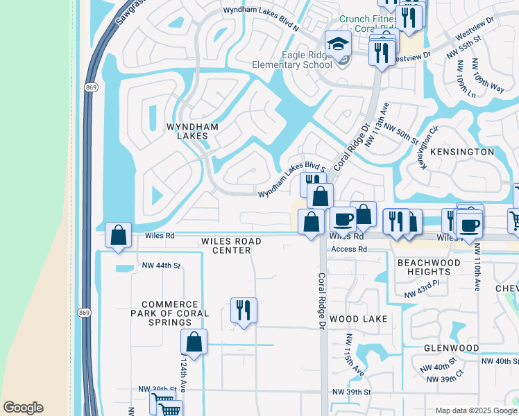 map of restaurants, bars, coffee shops, grocery stores, and more near 11770 Northwest 47th Drive in Tamarac