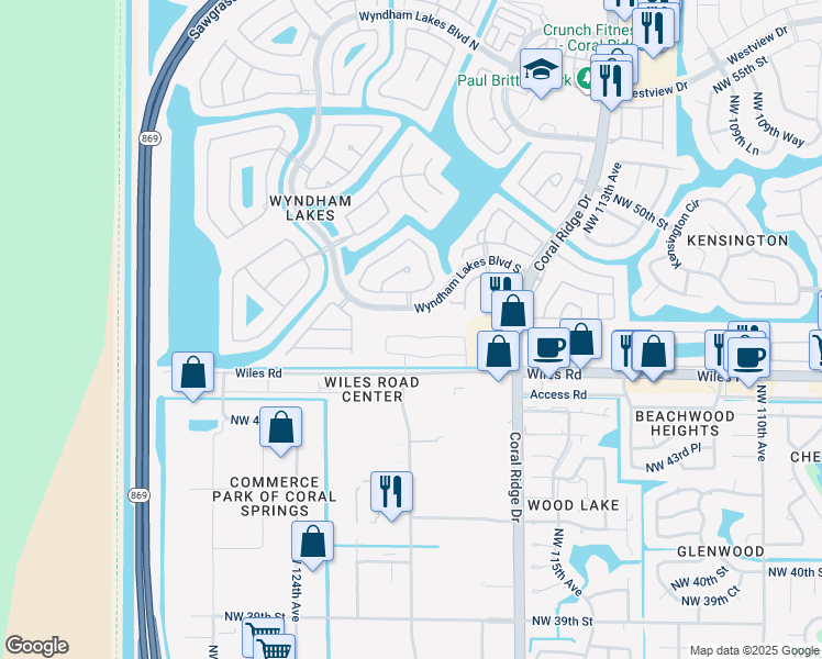 map of restaurants, bars, coffee shops, grocery stores, and more near 11770 Northwest 47th Drive in Tamarac