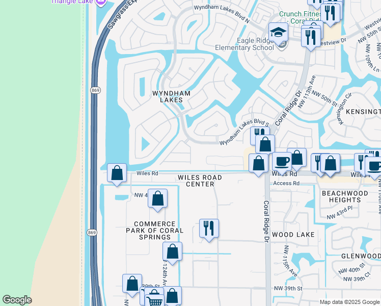 map of restaurants, bars, coffee shops, grocery stores, and more near 4703 Northwest 121st Avenue in Tamarac