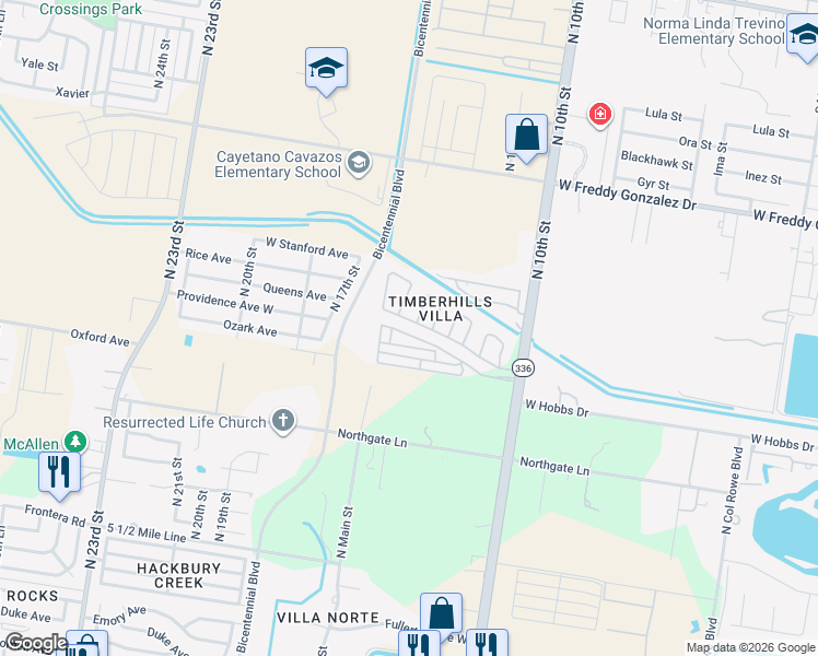 map of restaurants, bars, coffee shops, grocery stores, and more near 1408 Providence Avenue in McAllen