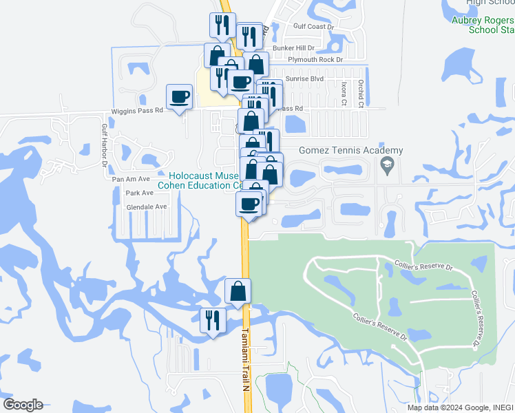 map of restaurants, bars, coffee shops, grocery stores, and more near 12840 Tamiami Trail North in Naples