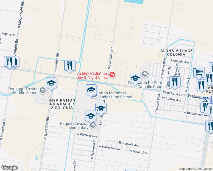 map of restaurants, bars, coffee shops, grocery stores, and more near 226 South Los Ebanos Boulevard in Alton