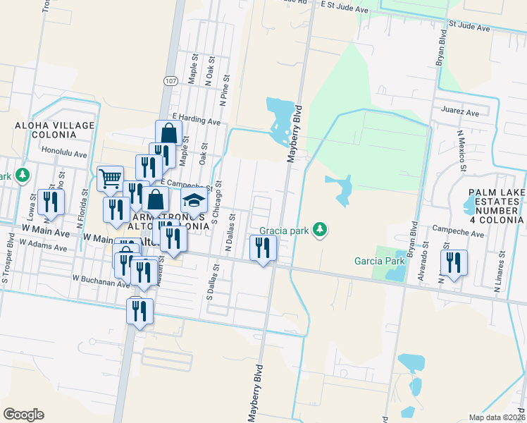 map of restaurants, bars, coffee shops, grocery stores, and more near 308 North Eagle Pass Street in Alton