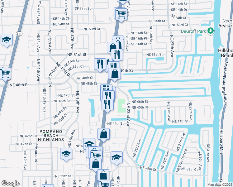 map of restaurants, bars, coffee shops, grocery stores, and more near 4751 Northeast 22nd Avenue in Lighthouse Point