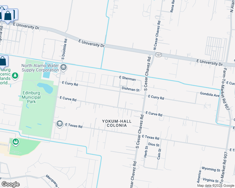 map of restaurants, bars, coffee shops, grocery stores, and more near 607 Cowboy Drive in Edinburg