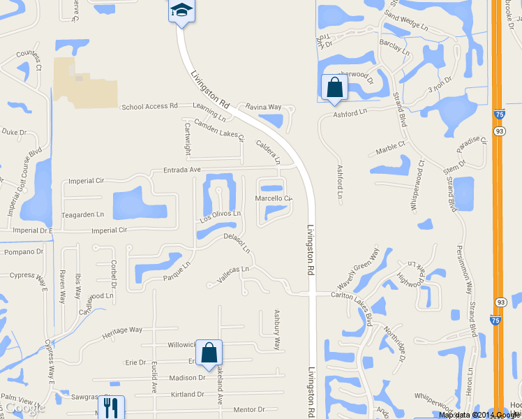map of restaurants, bars, coffee shops, grocery stores, and more near 15776 Marcello Circle in Naples