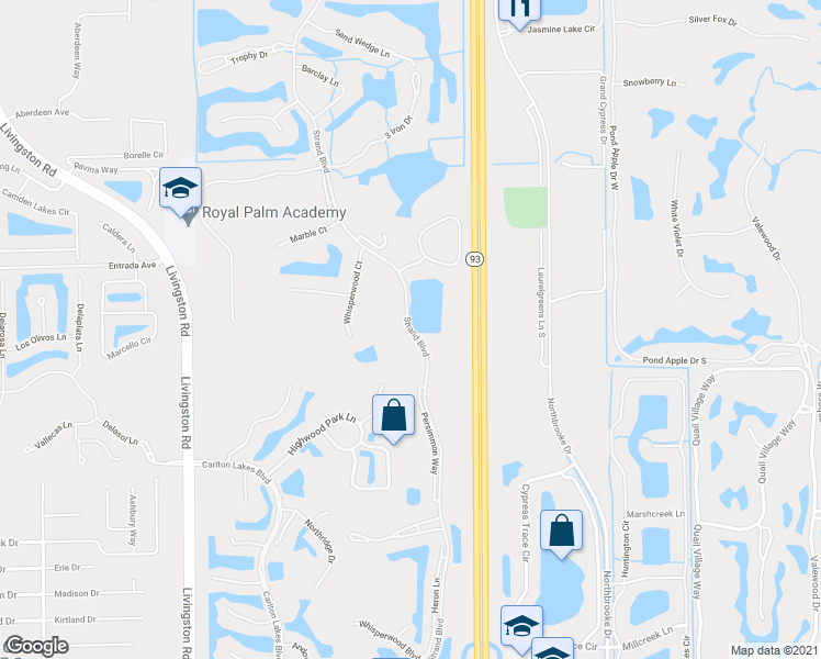 map of restaurants, bars, coffee shops, grocery stores, and more near Strand Boulevard in Naples
