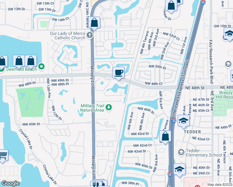 map of restaurants, bars, coffee shops, grocery stores, and more near 733 Northwest 47th Street in Pompano Beach