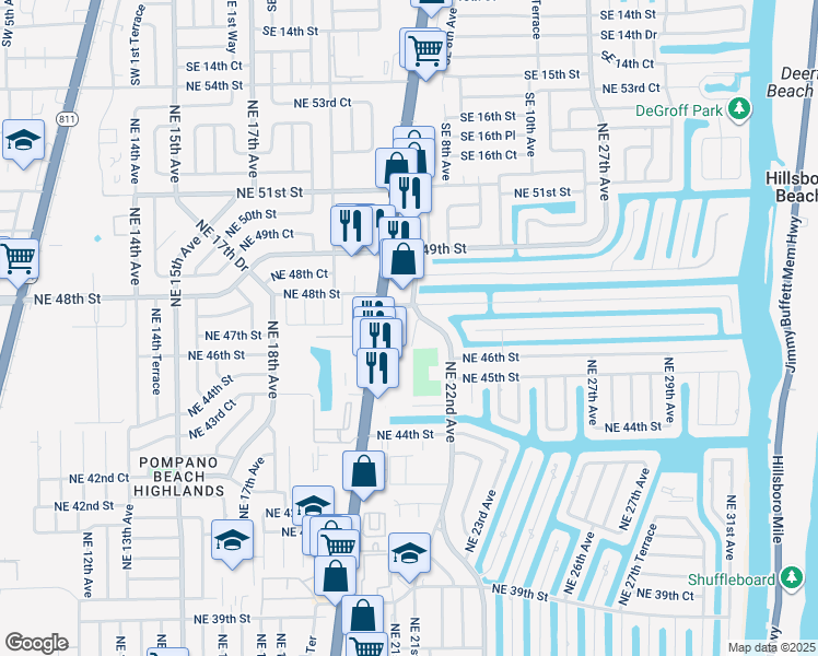 map of restaurants, bars, coffee shops, grocery stores, and more near 4751 Northeast 22nd Avenue in Lighthouse Point
