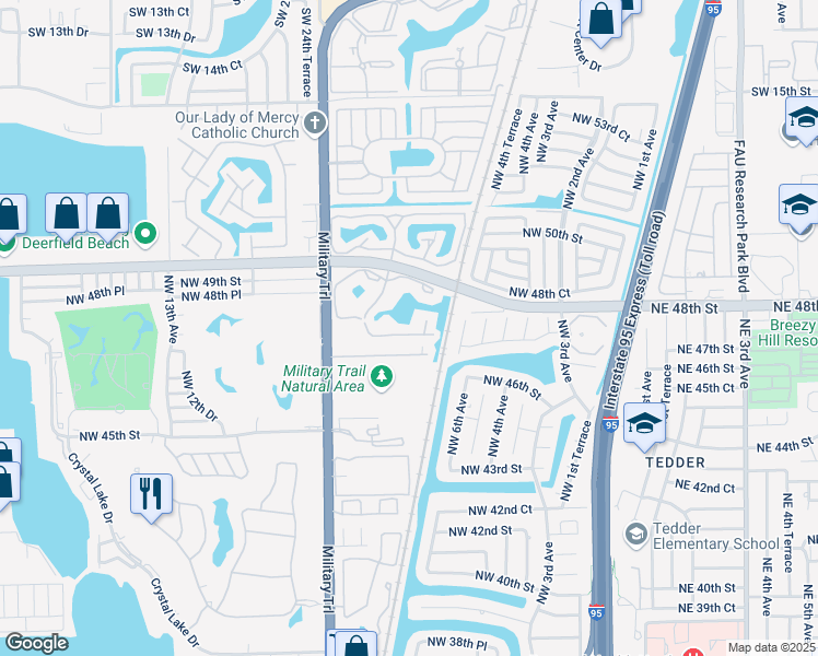 map of restaurants, bars, coffee shops, grocery stores, and more near 733 Northwest 47th Street in Pompano Beach